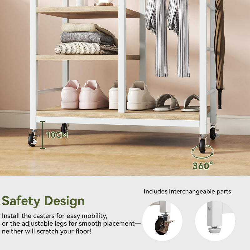 Coat Rack Stand on Wheels with 6 Hooks