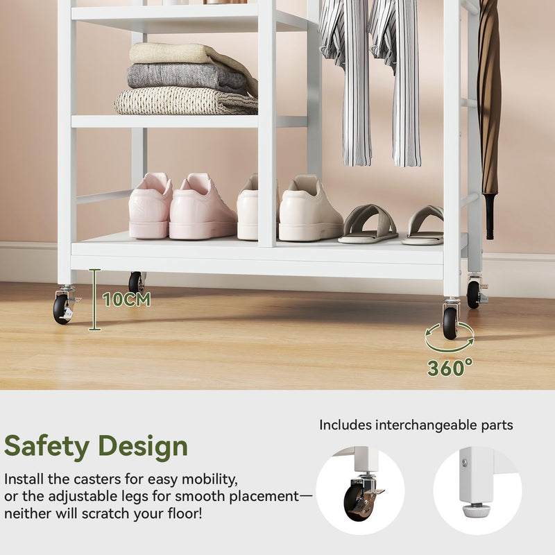 Coat Rack Stand on Wheels with 6 Hooks