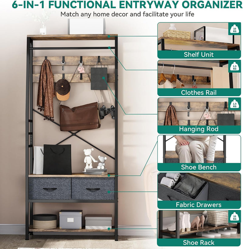 Coat Rack Stand with Shoe Storage Floorstanding Hall