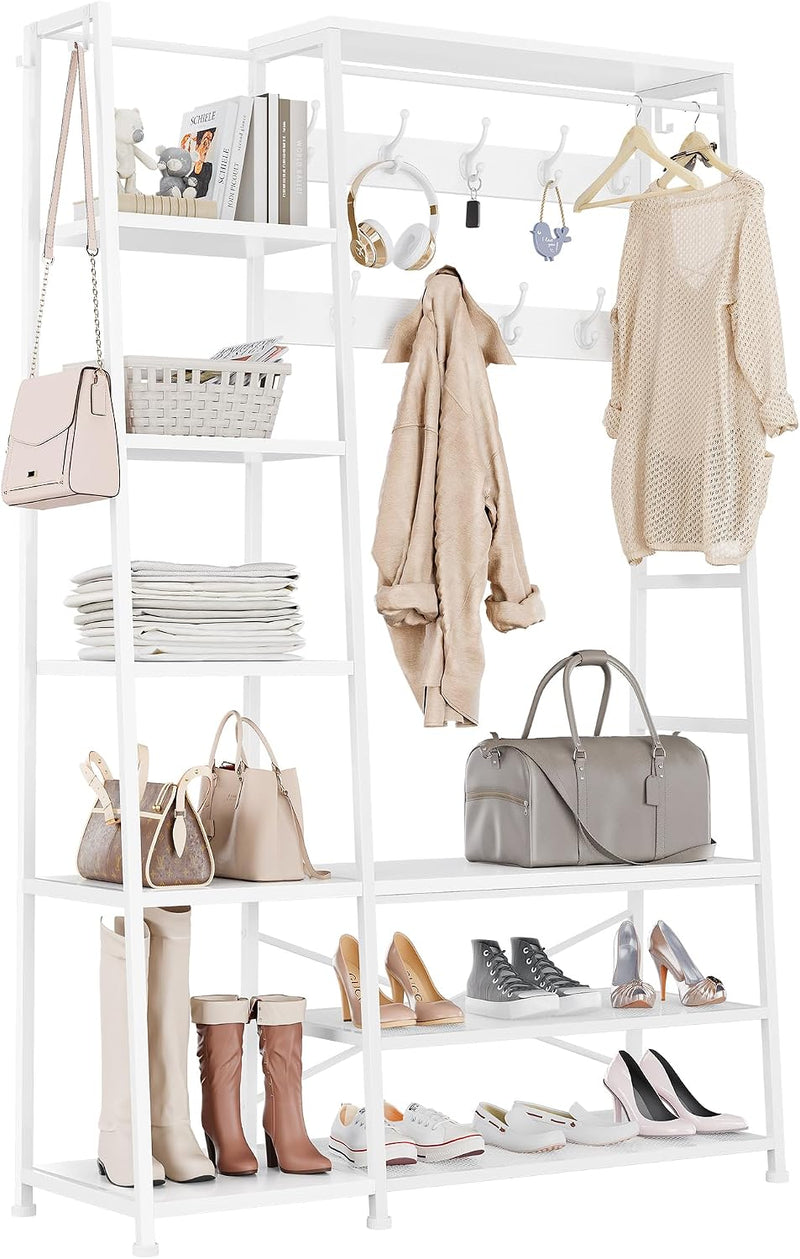 Coat Rack Stand with Shoe Storage Tall Hall
