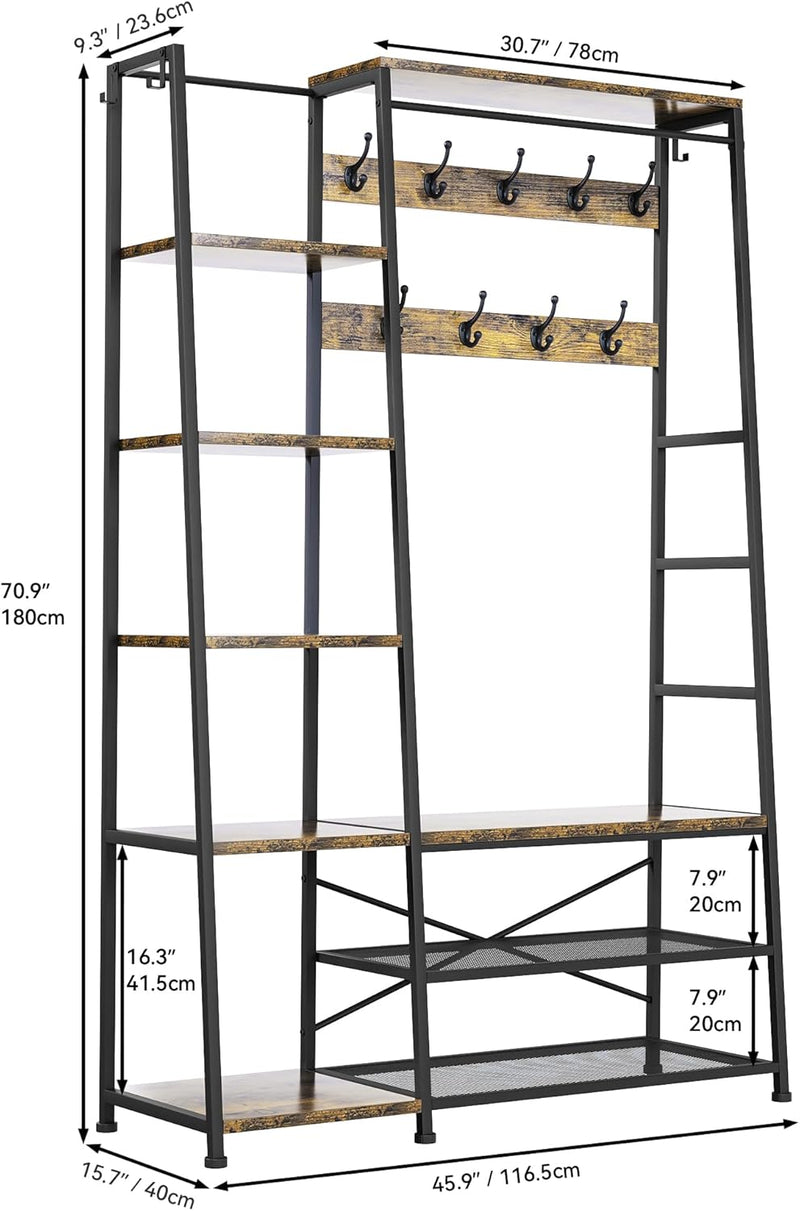 Coat Rack Stand with Shoe Storage Tall Hall