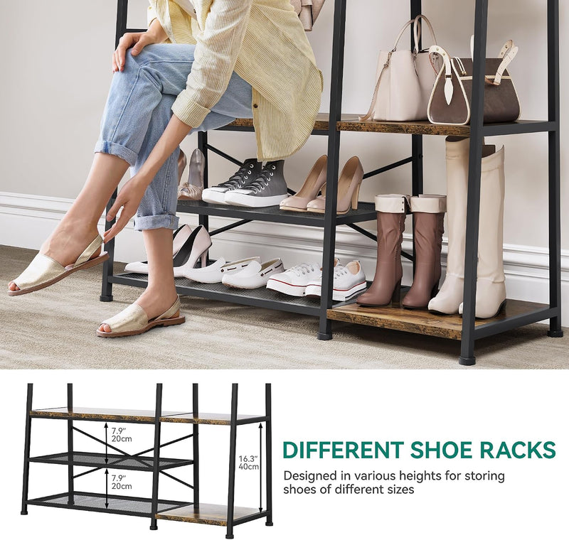 Coat Rack Stand with Shoe Storage Tall Hall