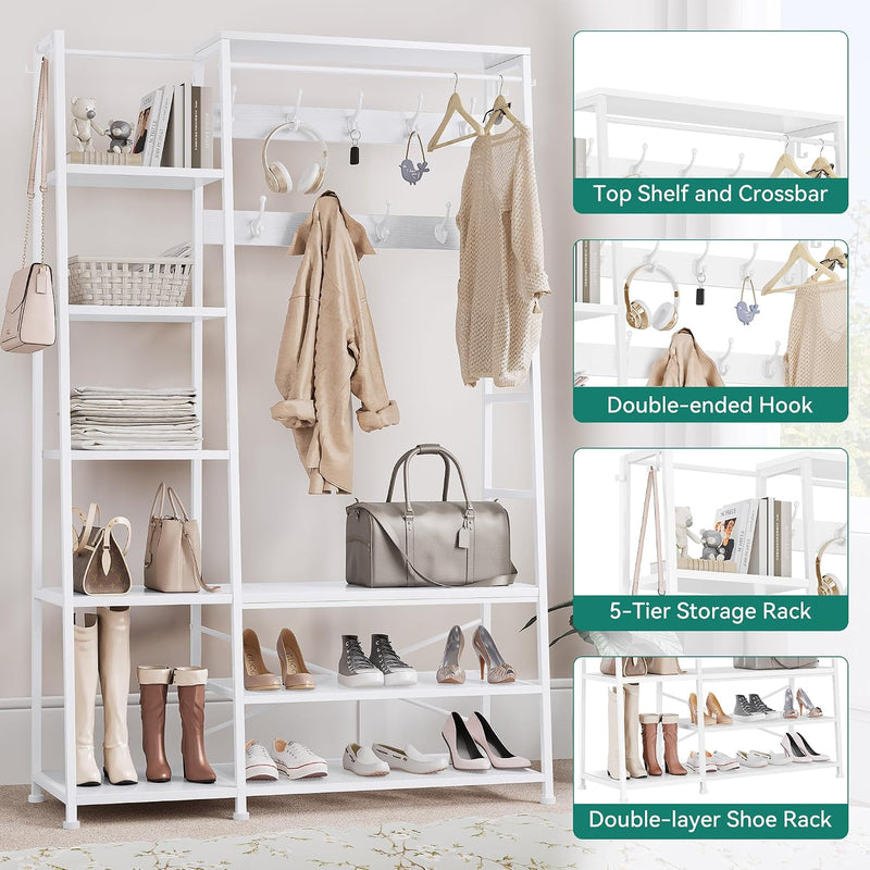 Coat Rack Stand with Shoe Storage Tall Hall