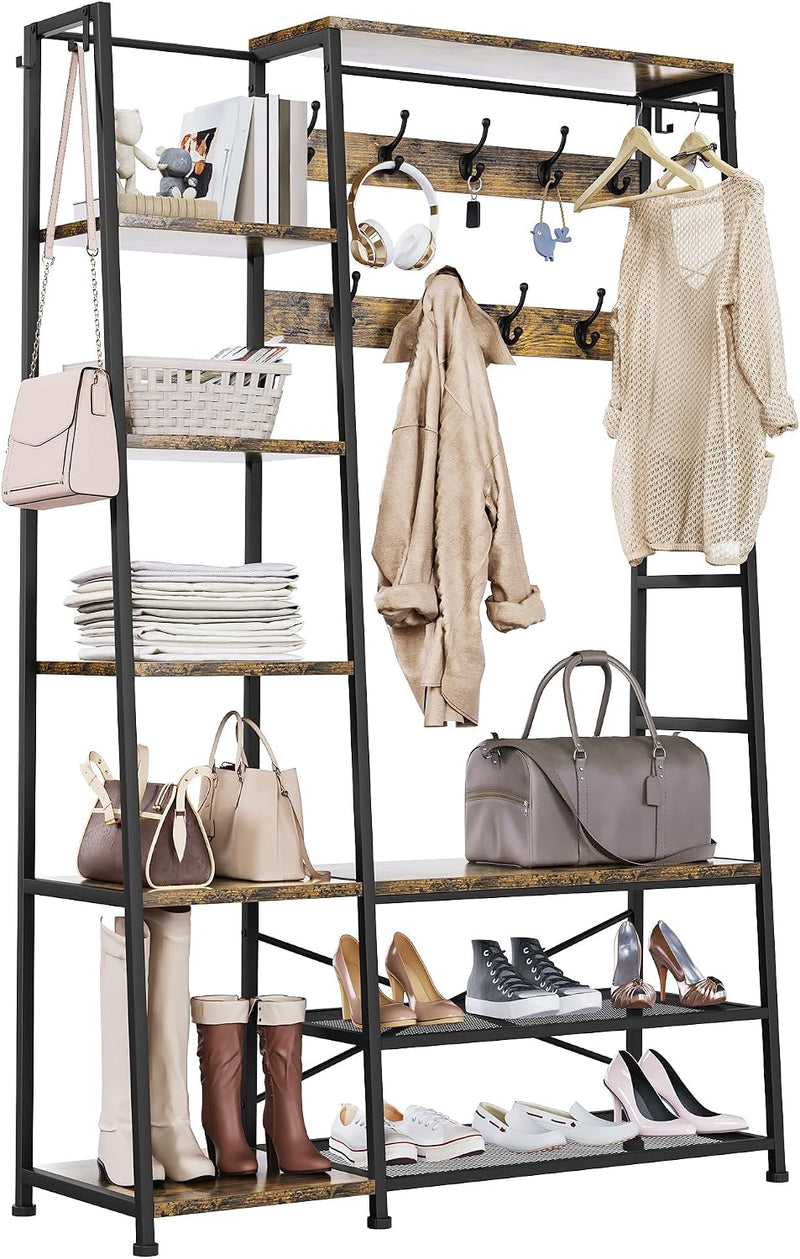 Coat Rack Stand with Shoe Storage Tall Hall