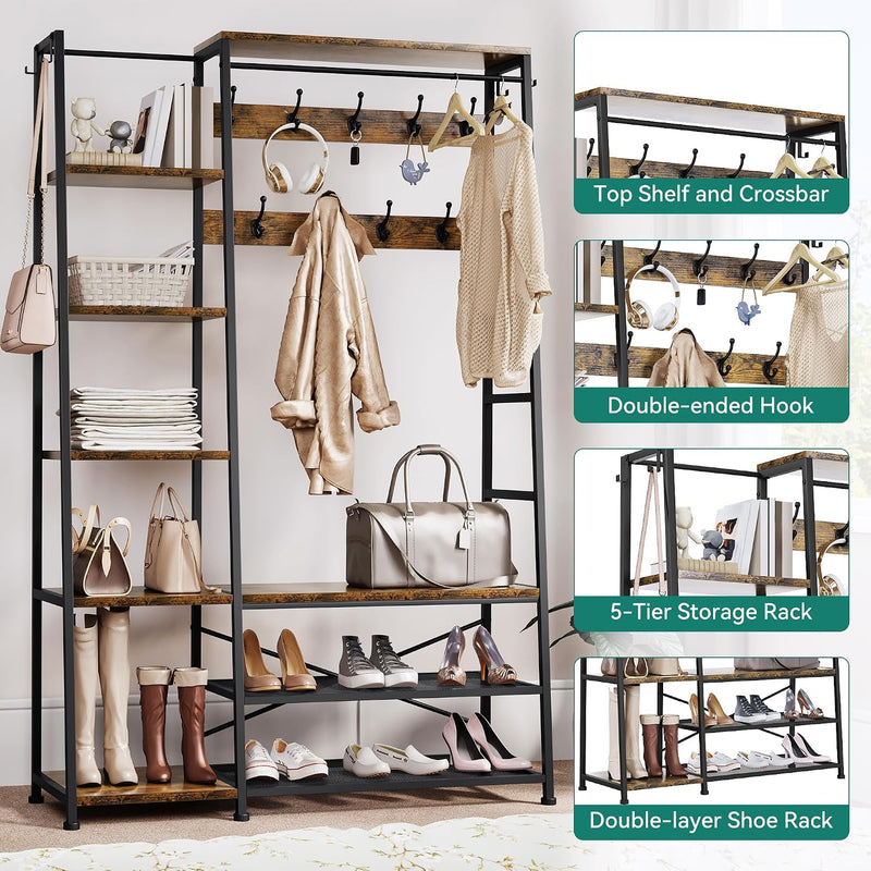 Coat Rack Stand with Shoe Storage Tall Hall