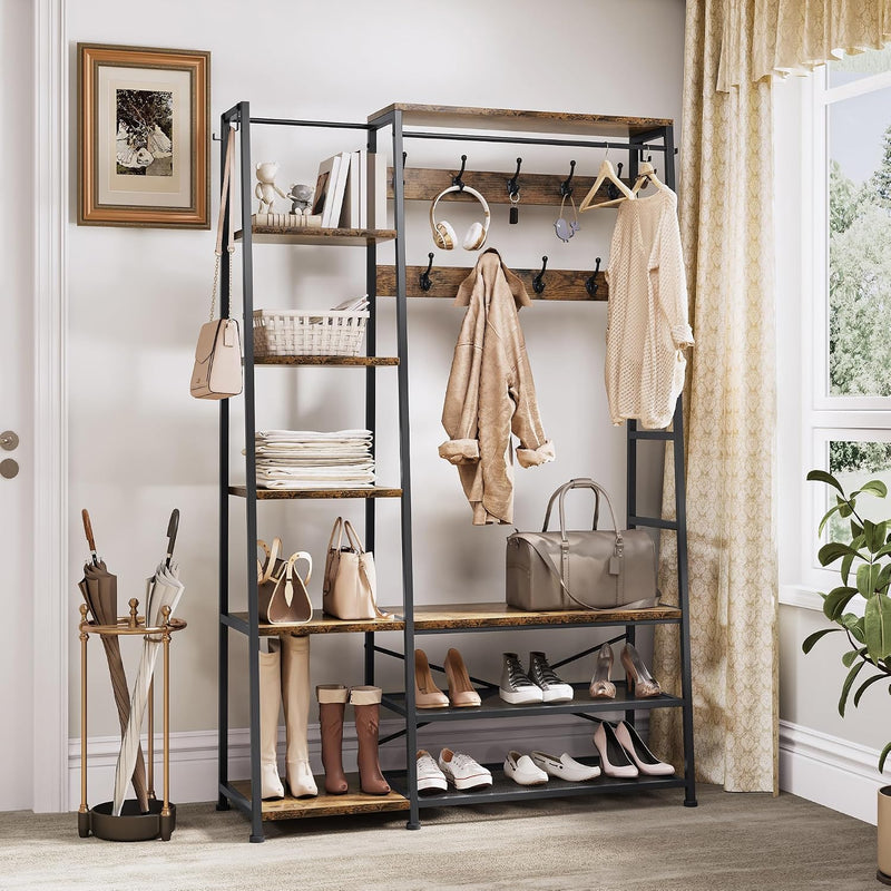 Coat Rack Stand with Shoe Storage Tall Hall