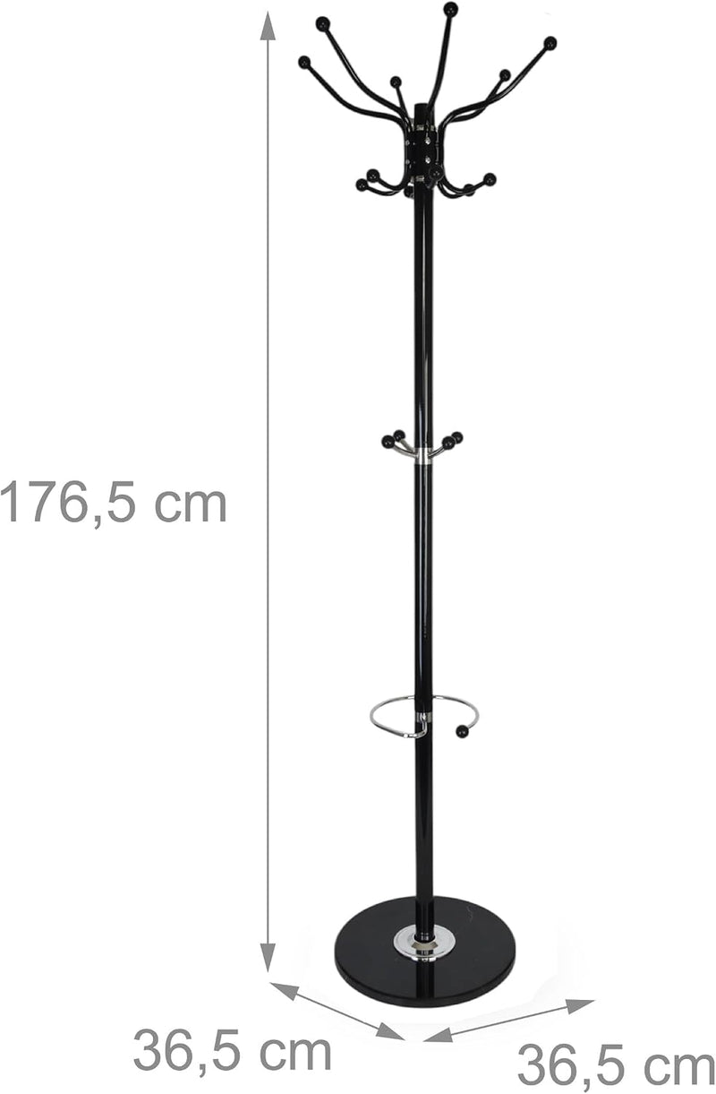 Coat Rack with Marble Base 16 Hooks Umbrella