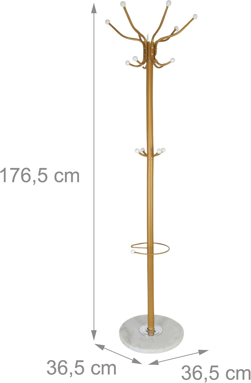 Coat Rack with Marble Base 16 Hooks Umbrella