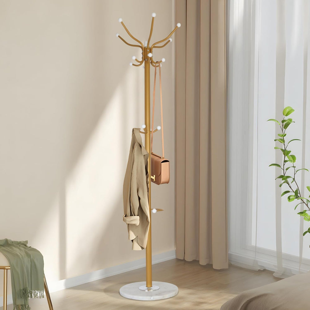 Coat Rack with Marble Base 16 Hooks Umbrella