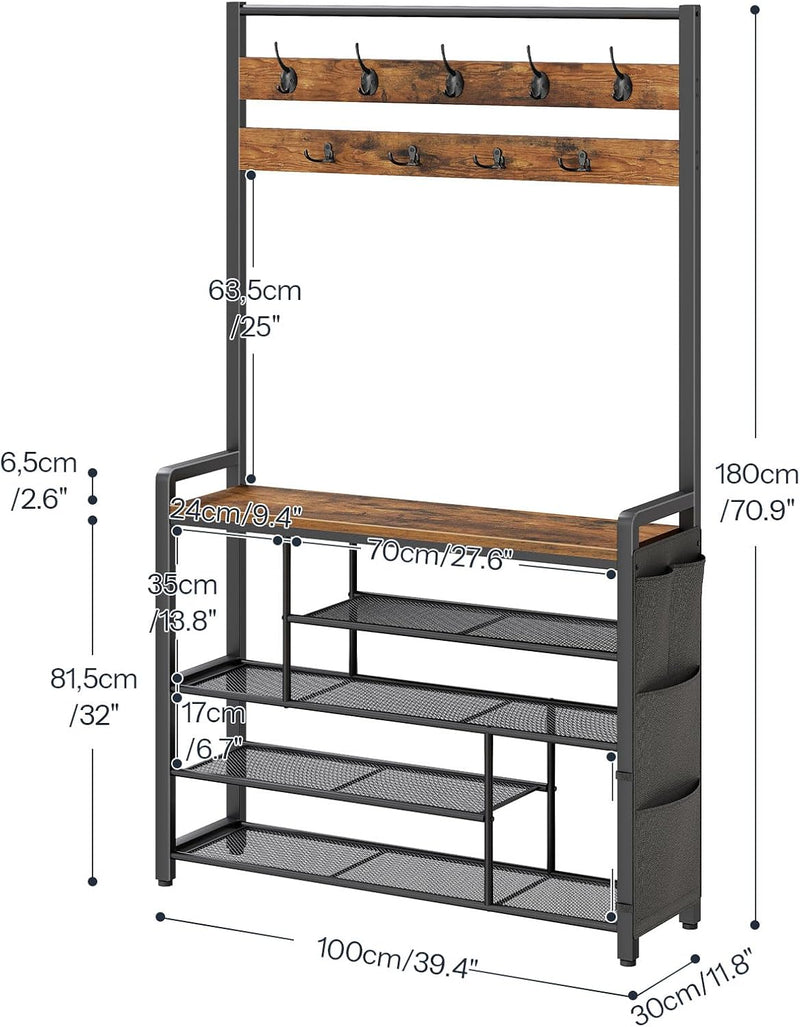 Coat Rack with Shoe Storage 5 Tier Organiser