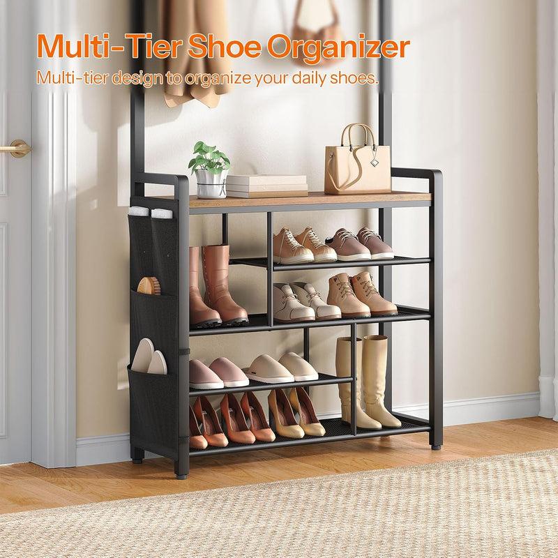 Coat Rack with Shoe Storage 5 Tier Organiser