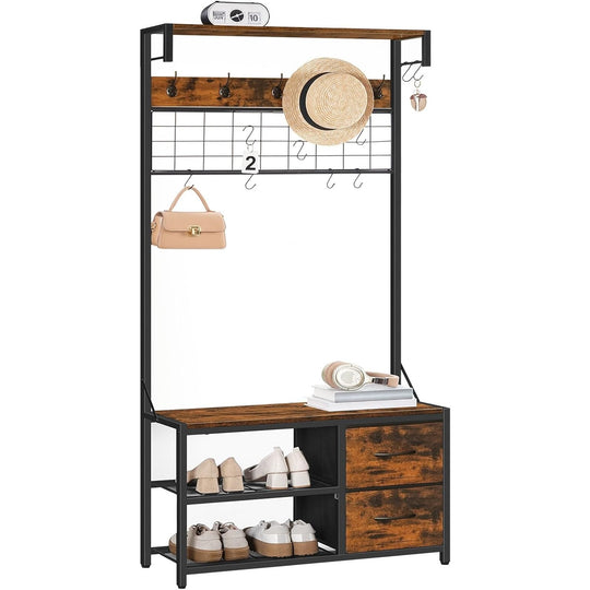 Coat Rack with Shoe Storage Bench Stand Hooks
