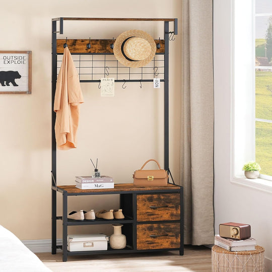 Coat Rack with Shoe Storage Bench Stand Hooks