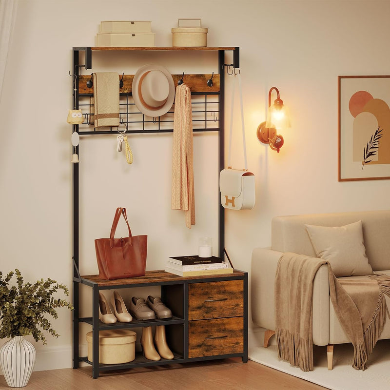 Coat Rack with Shoe Storage Bench Stand Hooks