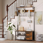 Coat Rack with Shoe Storage Bench Stand Hooks