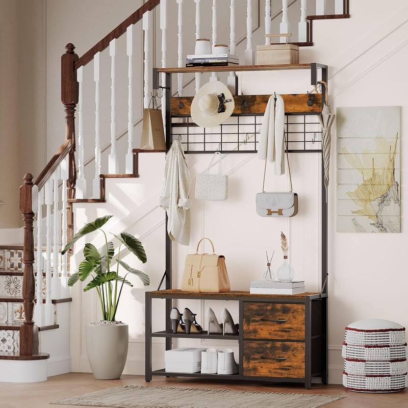 Coat Rack with Shoe Storage Bench Stand Hooks