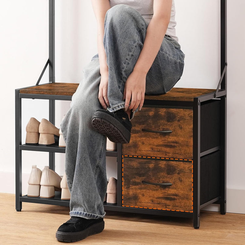 Coat Rack with Shoe Storage Bench Stand Hooks