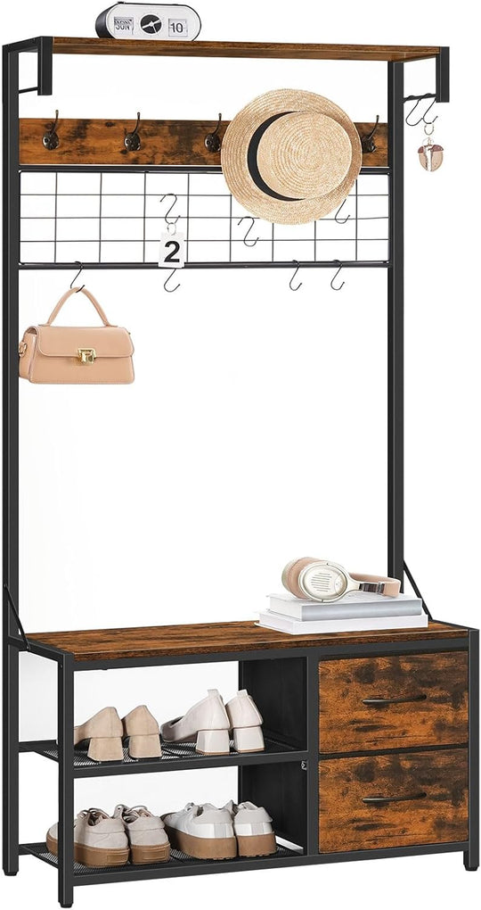 Coat Rack with Shoe Storage Bench Stand Hooks