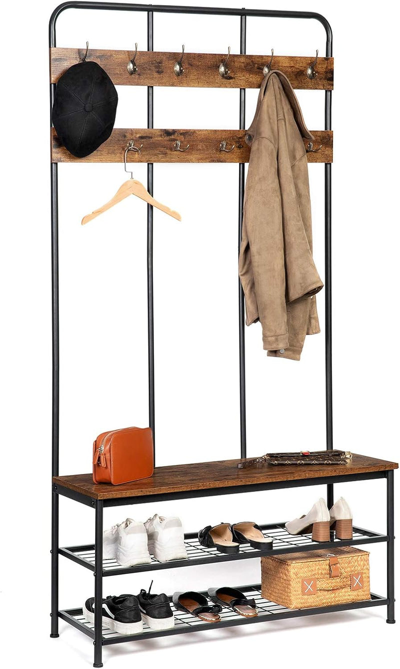 Coat Stand 182CM Rack with Shoe Bench