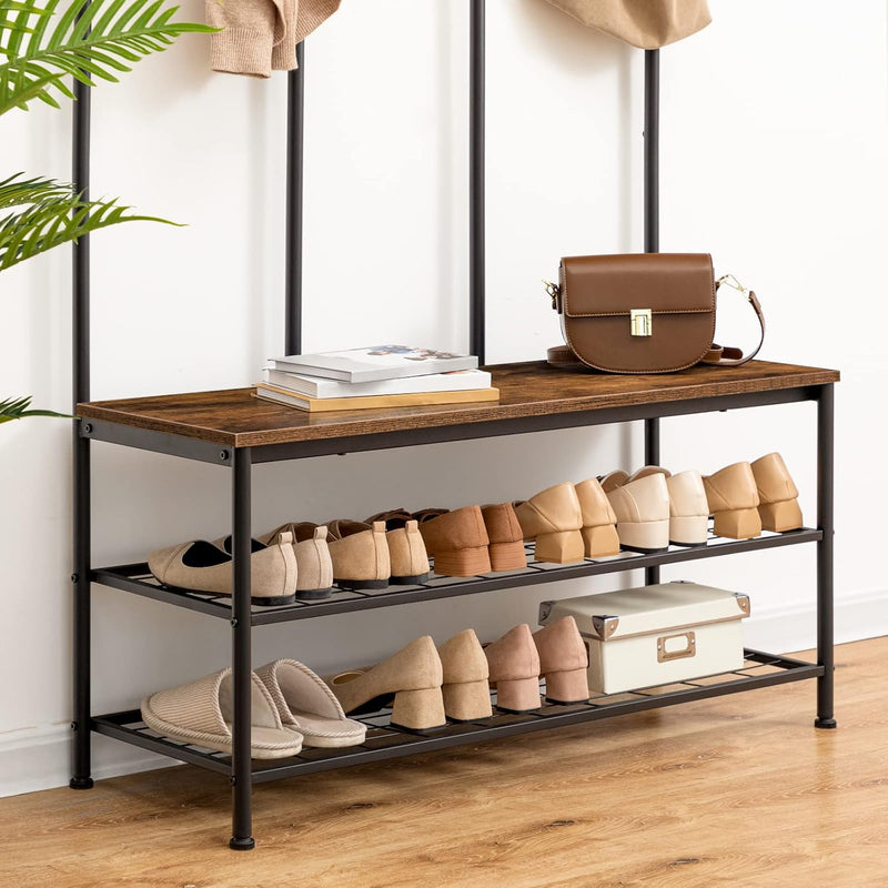 Coat Stand 182CM Rack with Shoe Bench