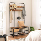 Coat Stand 182CM Rack with Shoe Bench
