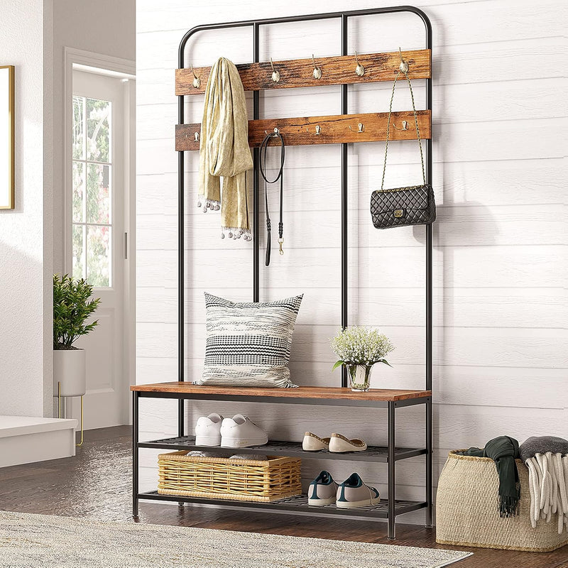 Coat Stand 182CM Rack with Shoe Bench