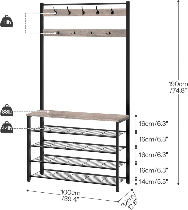 Coat Stand Rack with Shoe Storage Free Standing
