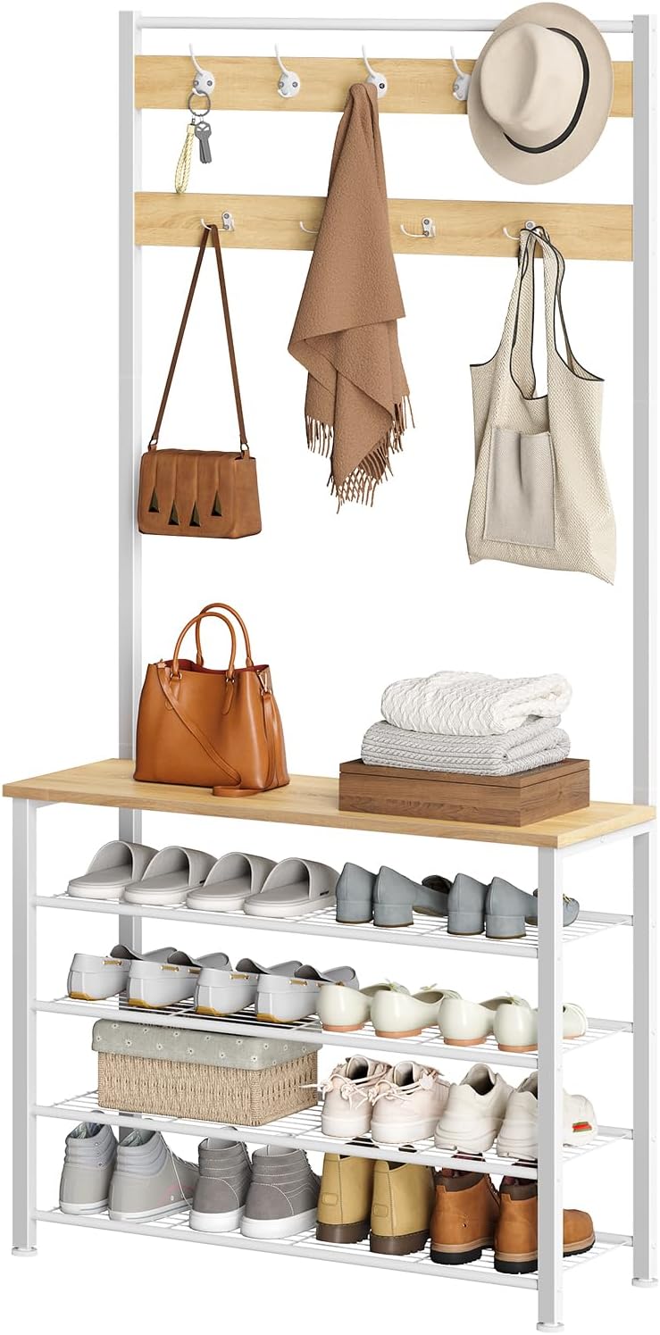 Coat Stand Rack with Shoe Storage Free Standing