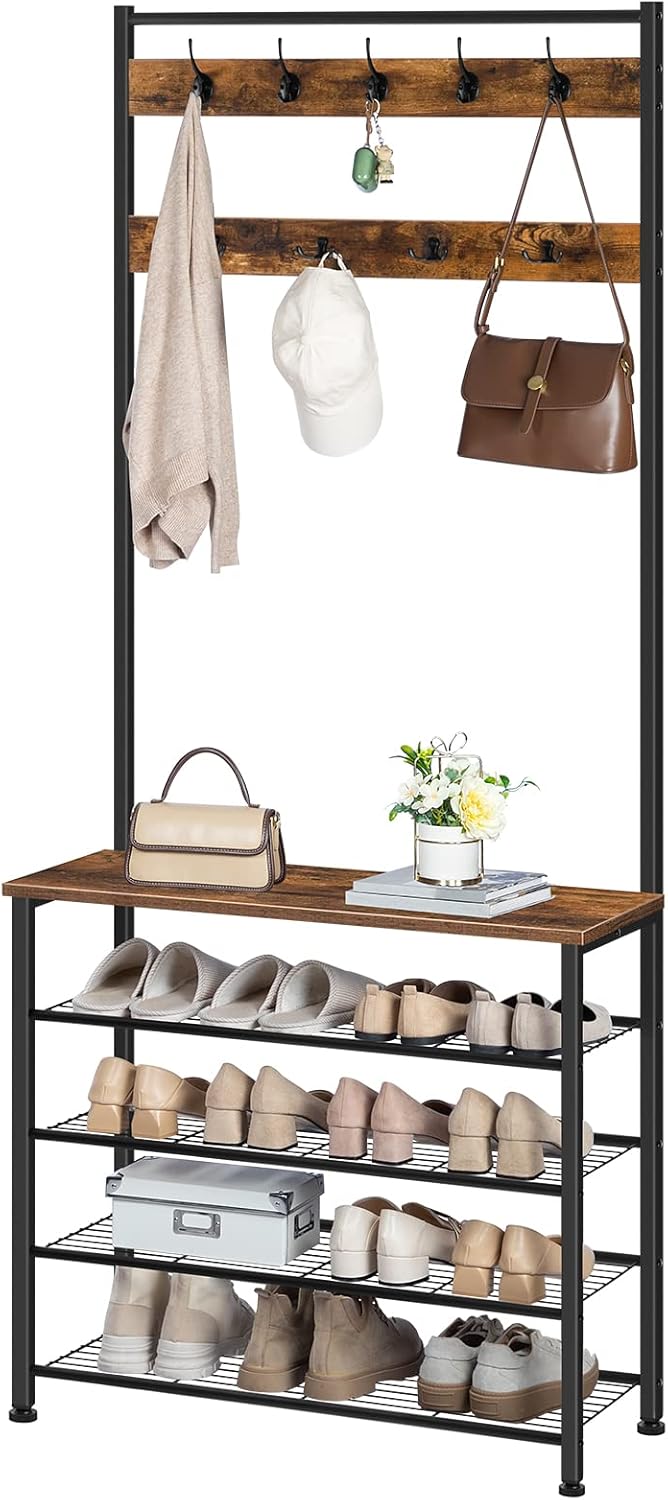 Coat Stand Rack with Shoe Storage Free Standing