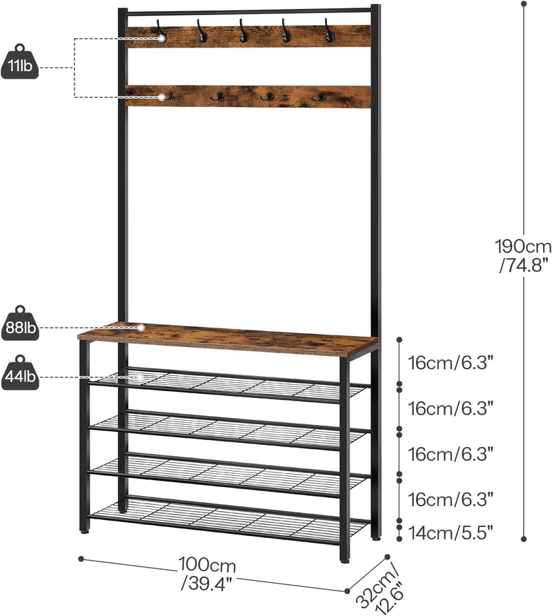 Coat Stand Rack with Shoe Storage Free Standing