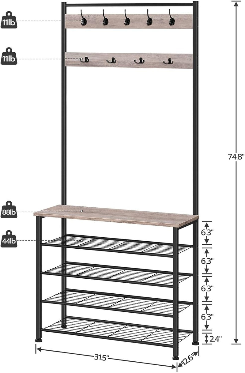 Coat Stand Rack with Shoe Storage Free Standing