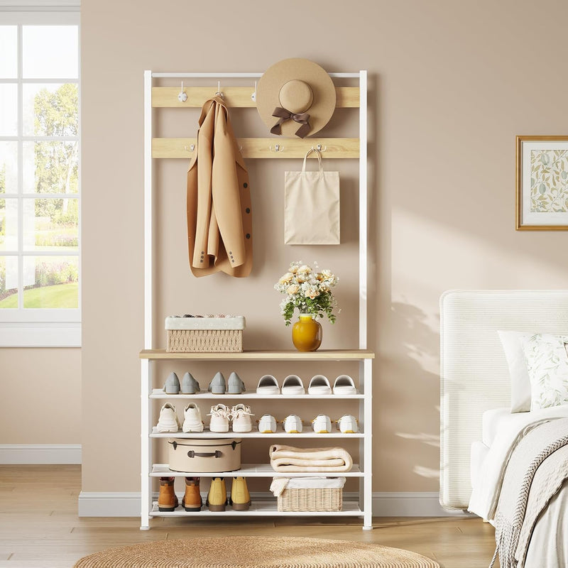 Coat Stand Rack with Shoe Storage Free Standing