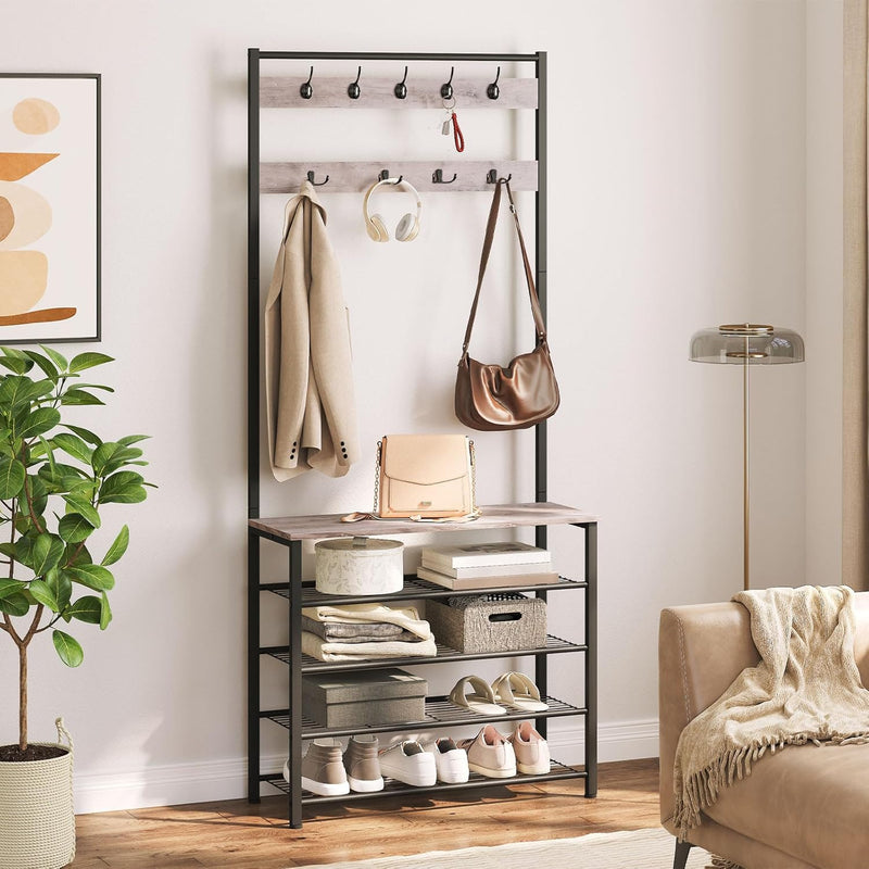 Coat Stand Rack with Shoe Storage Free Standing