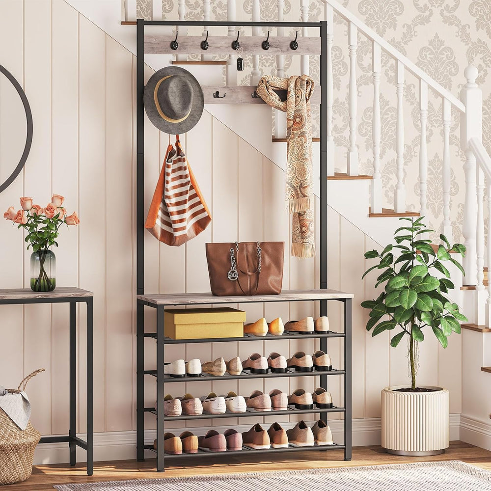 Coat Stand Rack with Shoe Storage Free Standing