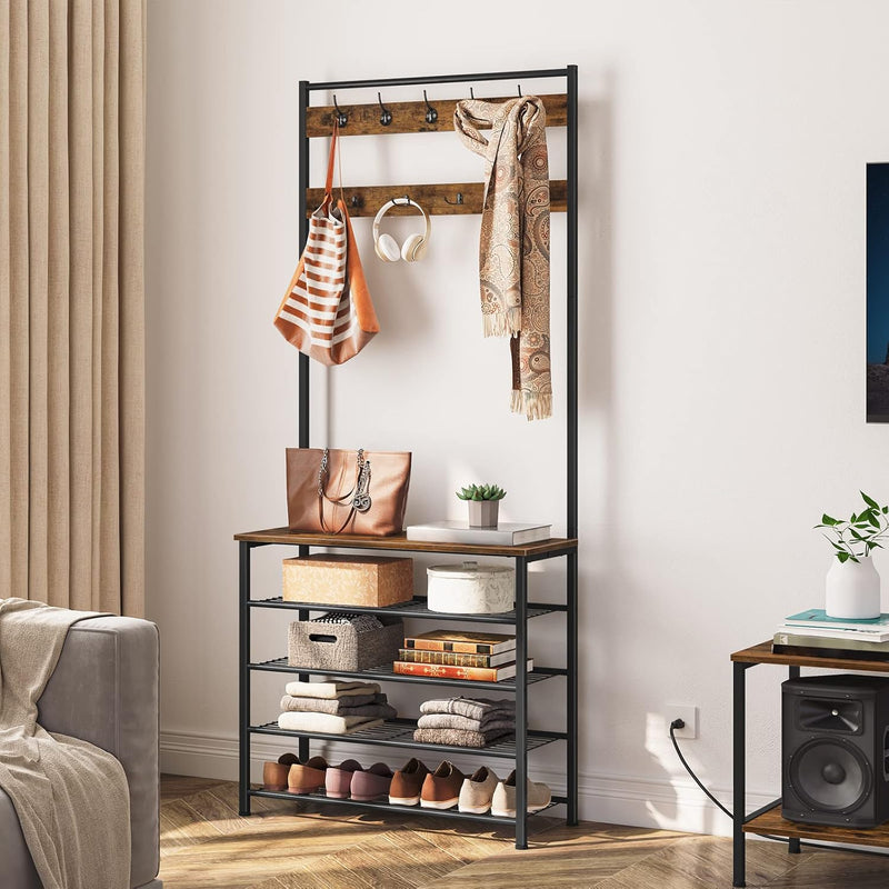 Coat Stand Rack with Shoe Storage Free Standing