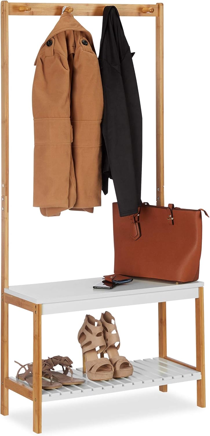 Coat Stand with Shoe Rack 4 Clothes Hooks