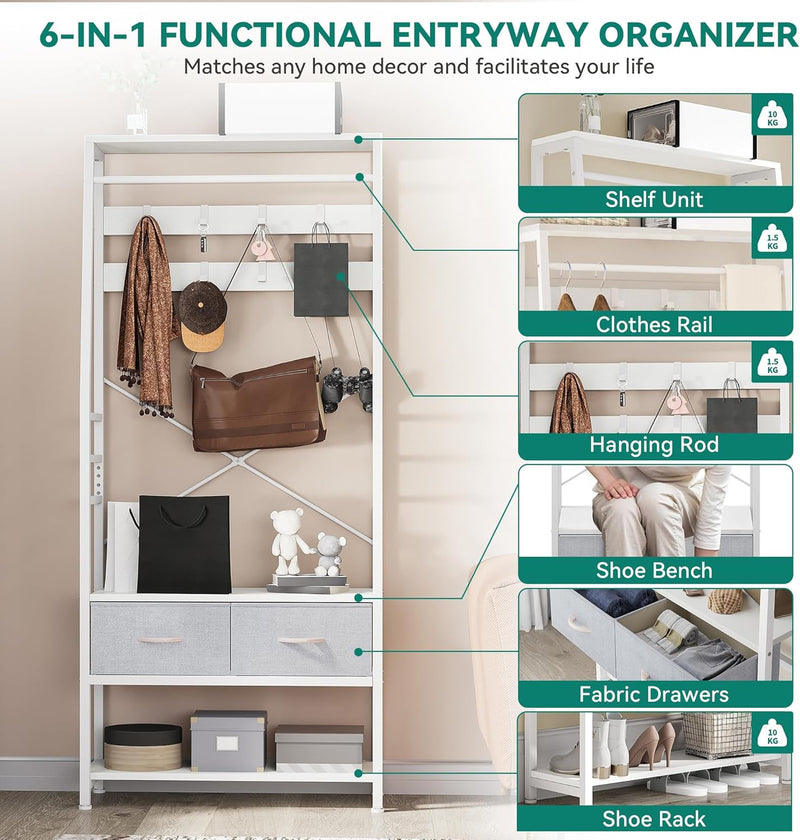 Coat Stand with Shoe Storage Bench Hall Tree