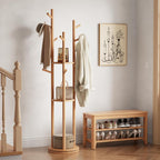 Coat Stand Woodem Rack with 3 Storage Shelves