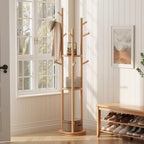 Coat Stand Woodem Rack with 3 Storage Shelves