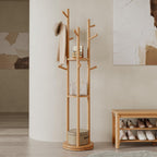 Coat Stand Woodem Rack with 3 Storage Shelves