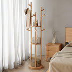Coat Stand Woodem Rack with 3 Storage Shelves
