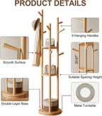 Coat Stand Woodem Rack with 3 Storage Shelves