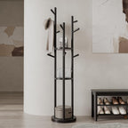 Coat Stand Woodem Rack with 3 Storage Shelves