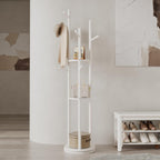 Coat Stand Woodem Rack with 3 Storage Shelves