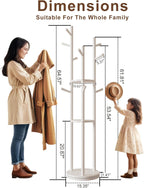 Coat Stand Woodem Rack with 3 Storage Shelves