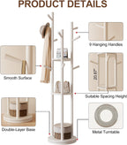 Coat Stand Woodem Rack with 3 Storage Shelves