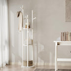 Coat Stand Woodem Rack with 3 Storage Shelves