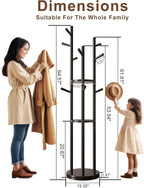 Coat Stand Woodem Rack with 3 Storage Shelves