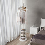 Coat Stand Woodem Rack with 3 Storage Shelves
