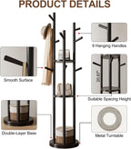Coat Stand Woodem Rack with 3 Storage Shelves